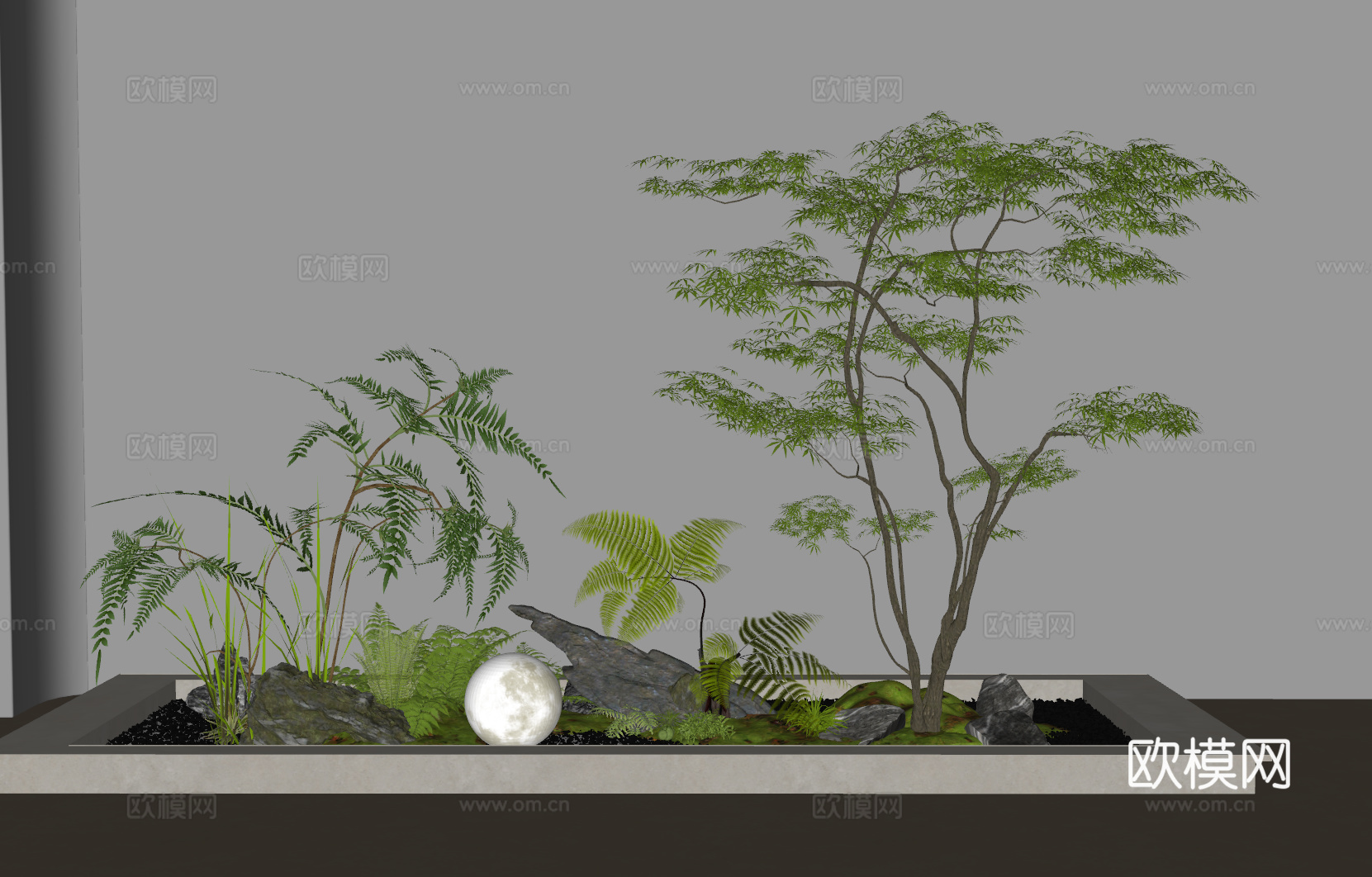 现代 景观小品 景观造景 植物 苔藓 月球灯su模型