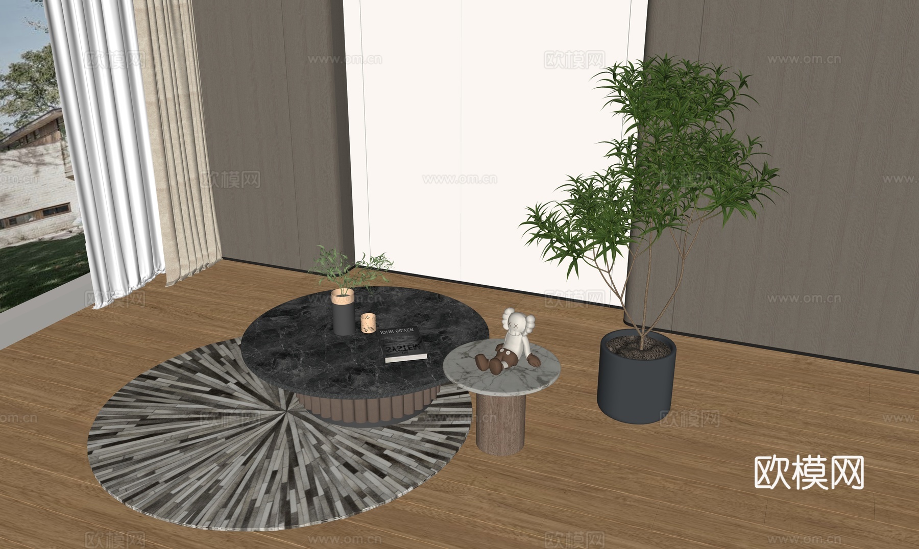 现代茶几组合su模型