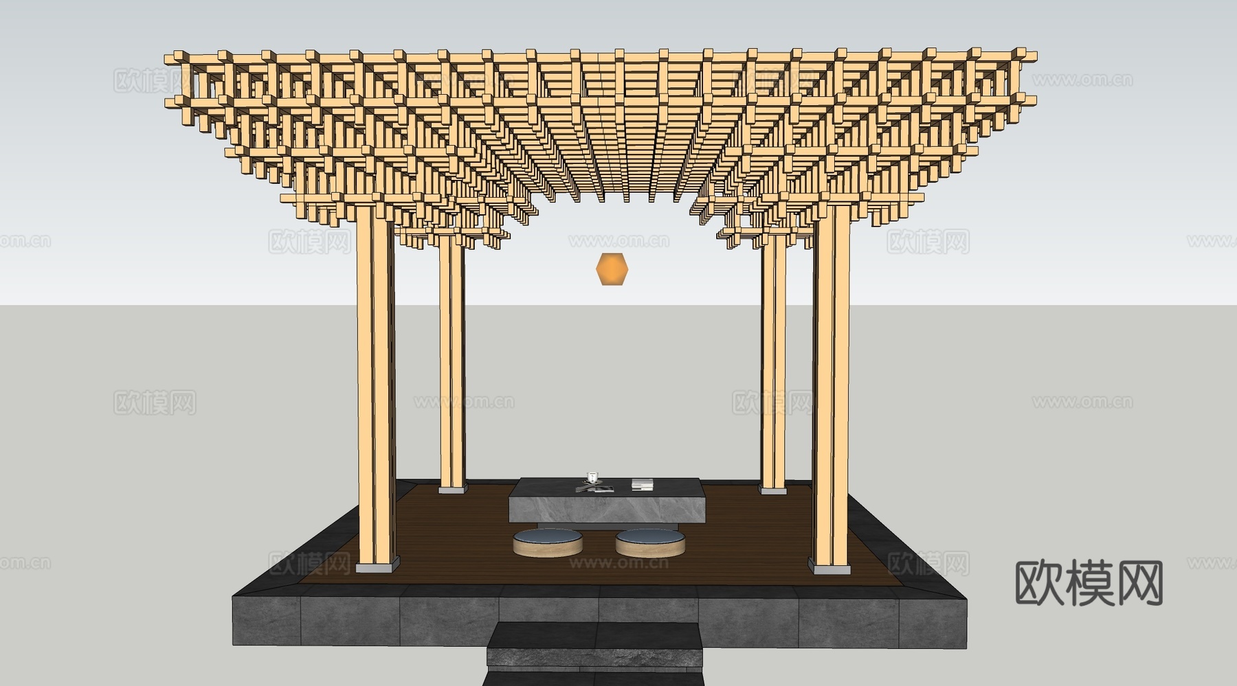 现代新中式亭子 榫卯结构景观亭 现代景观亭su模型