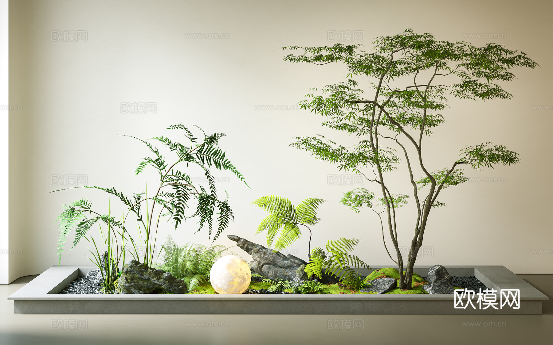 现代 景观小品 景观造景 植物 苔藓 月球灯su模型