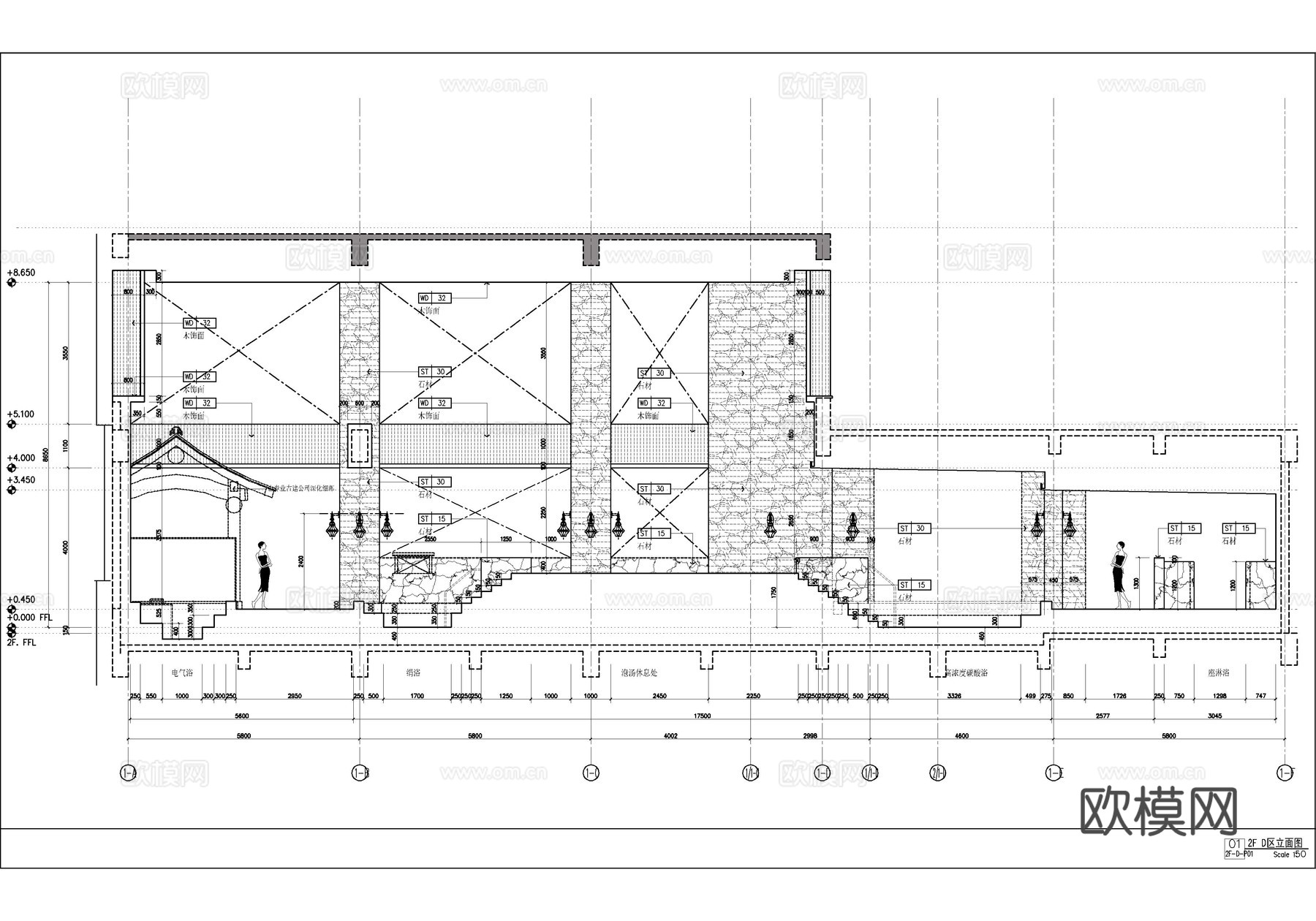 女子温泉洗浴中心施工详图   女子温泉大浴场  休闲娱乐会所cad施工图下载（渲染图3）