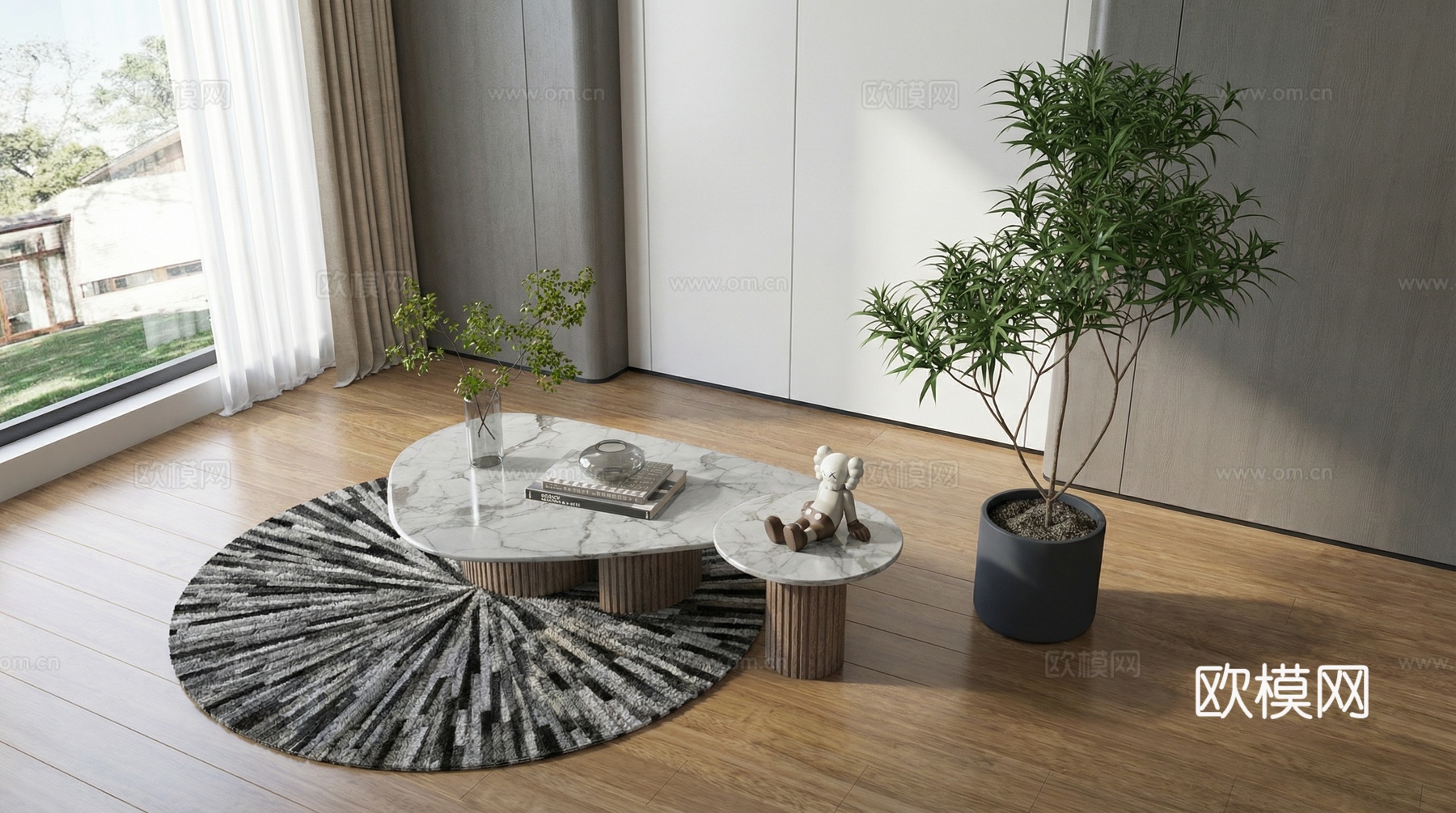 现代茶几组合su模型