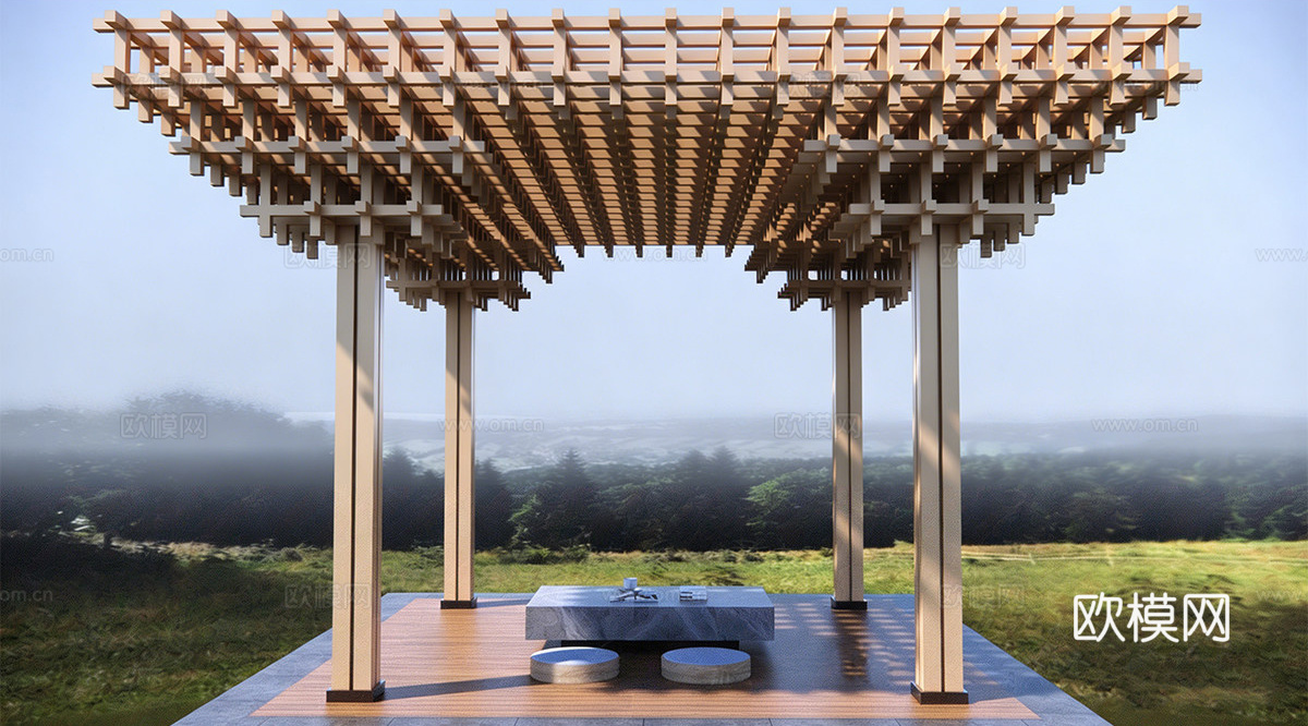 现代新中式亭子 榫卯结构景观亭 现代景观亭su模型