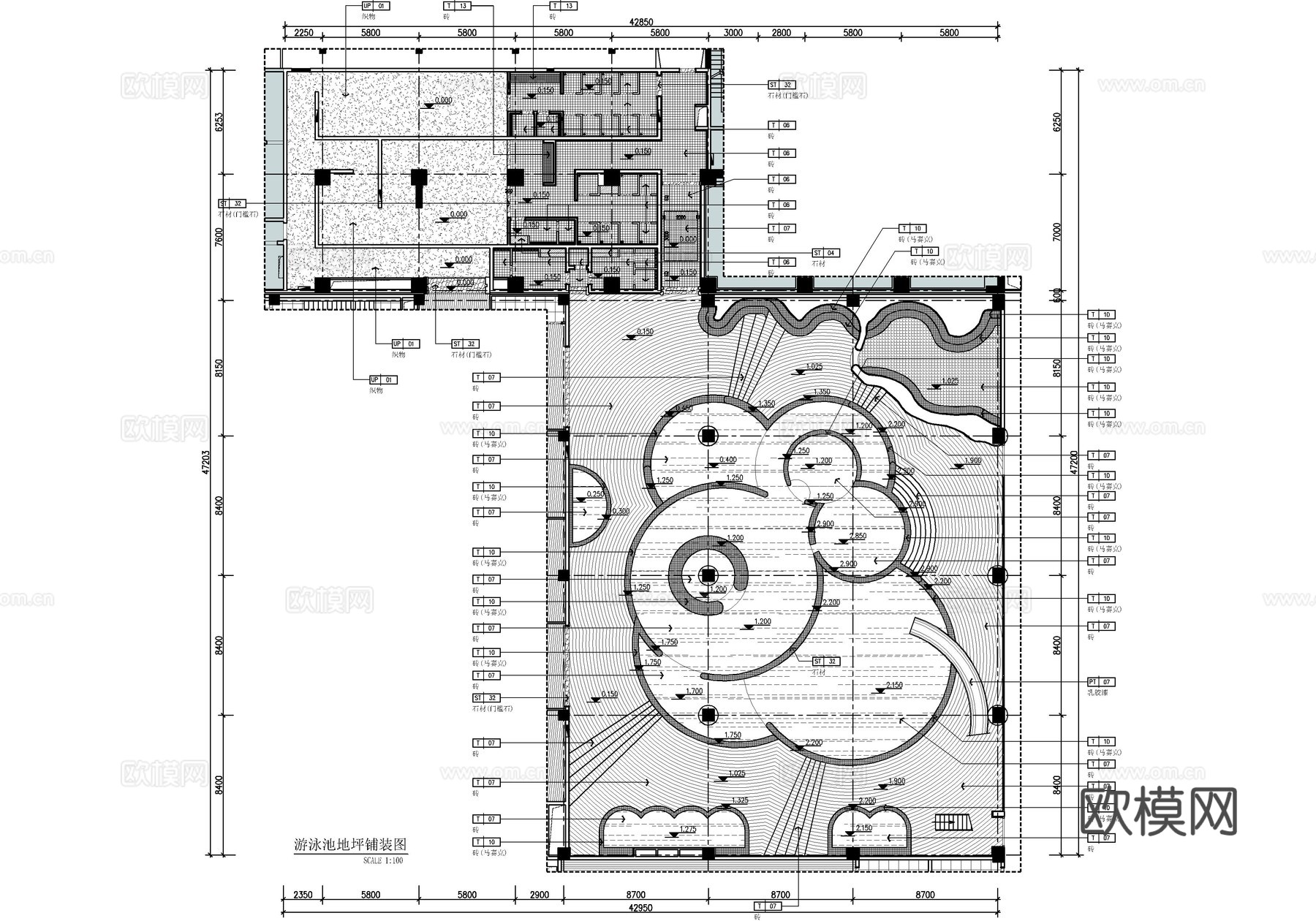 1200㎡弧形儿童游泳池全套施工图  圆形游泳馆   休闲娱cad施工图下载（渲染图3）