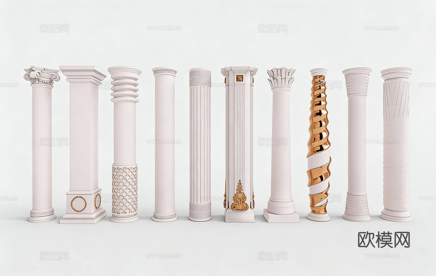 欧式古典装饰立柱罗马柱模型 金色螺旋装饰立柱 古典罗马柱su模型