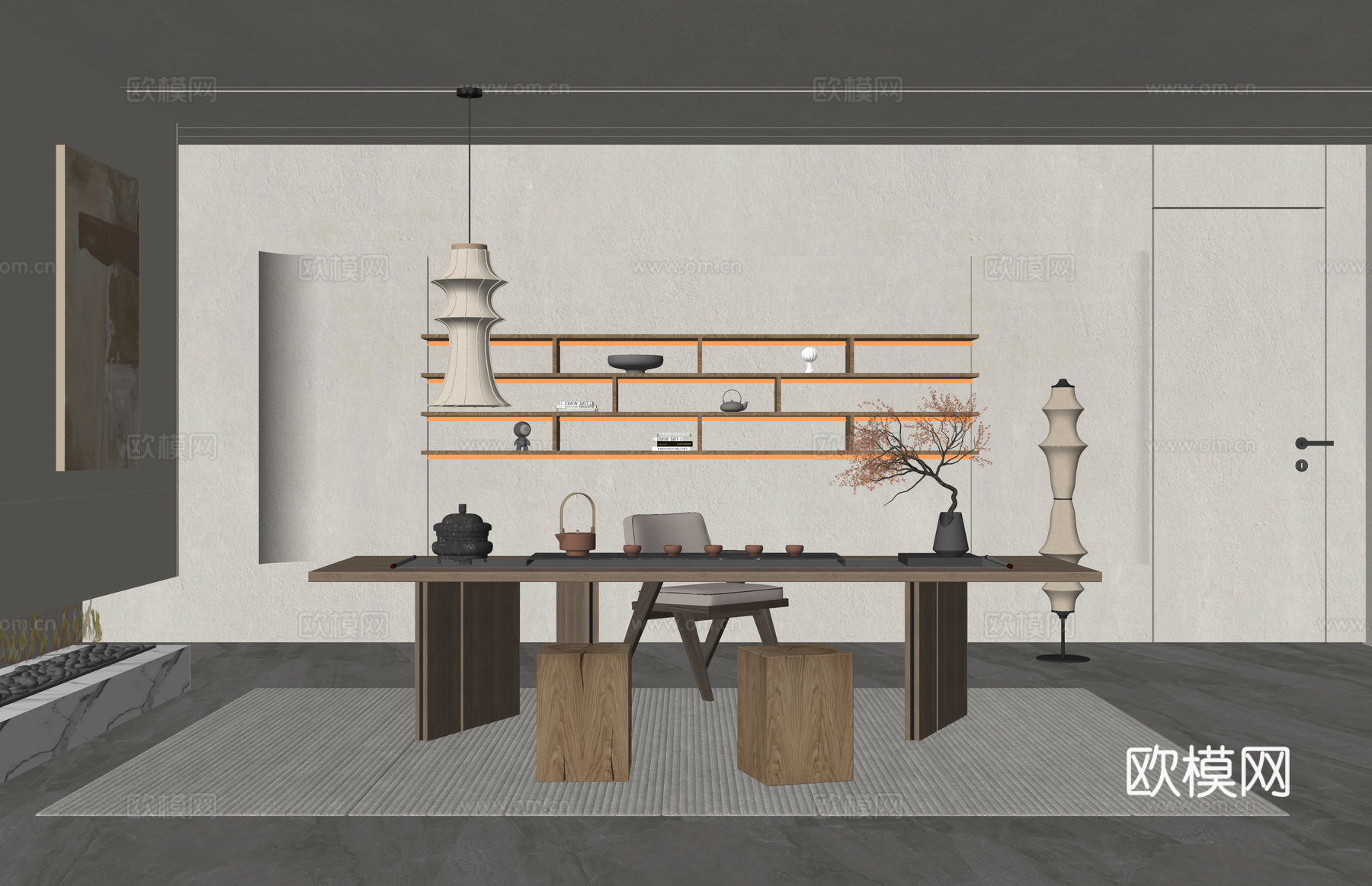 茶室 玄关 客厅 餐厅 茶桌组合su模型