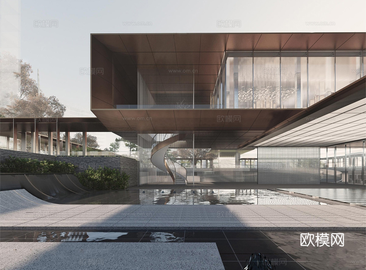 现代轻奢售楼处建筑  售楼部建筑 入户大堂su模型