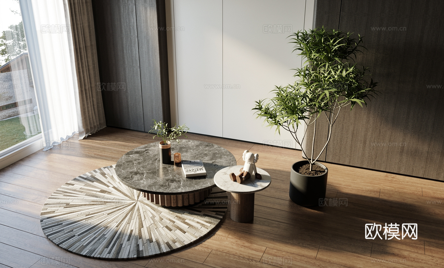 现代茶几组合su模型