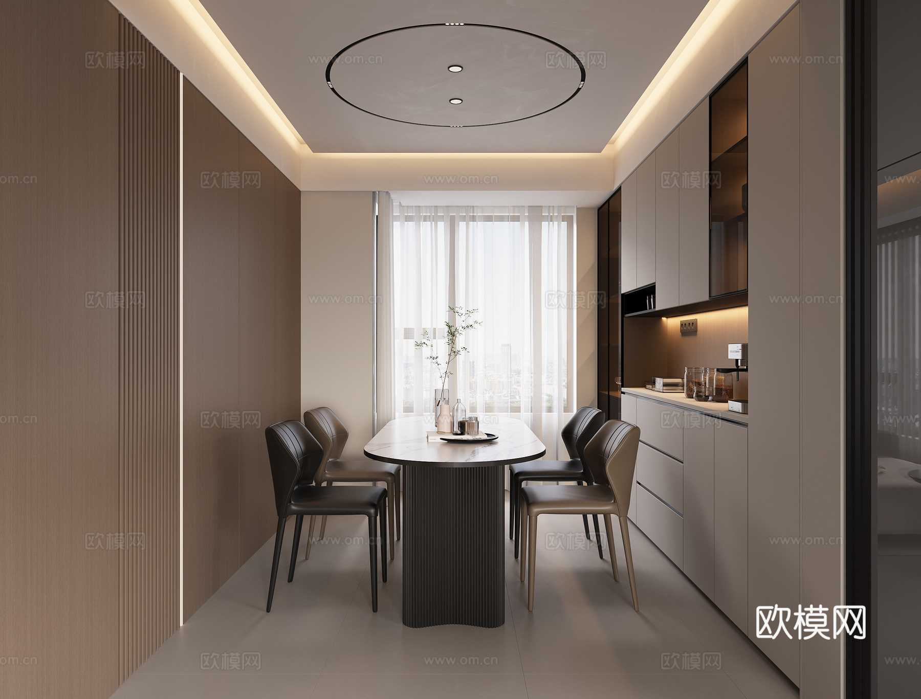 意式无主灯餐厅酒柜su模型