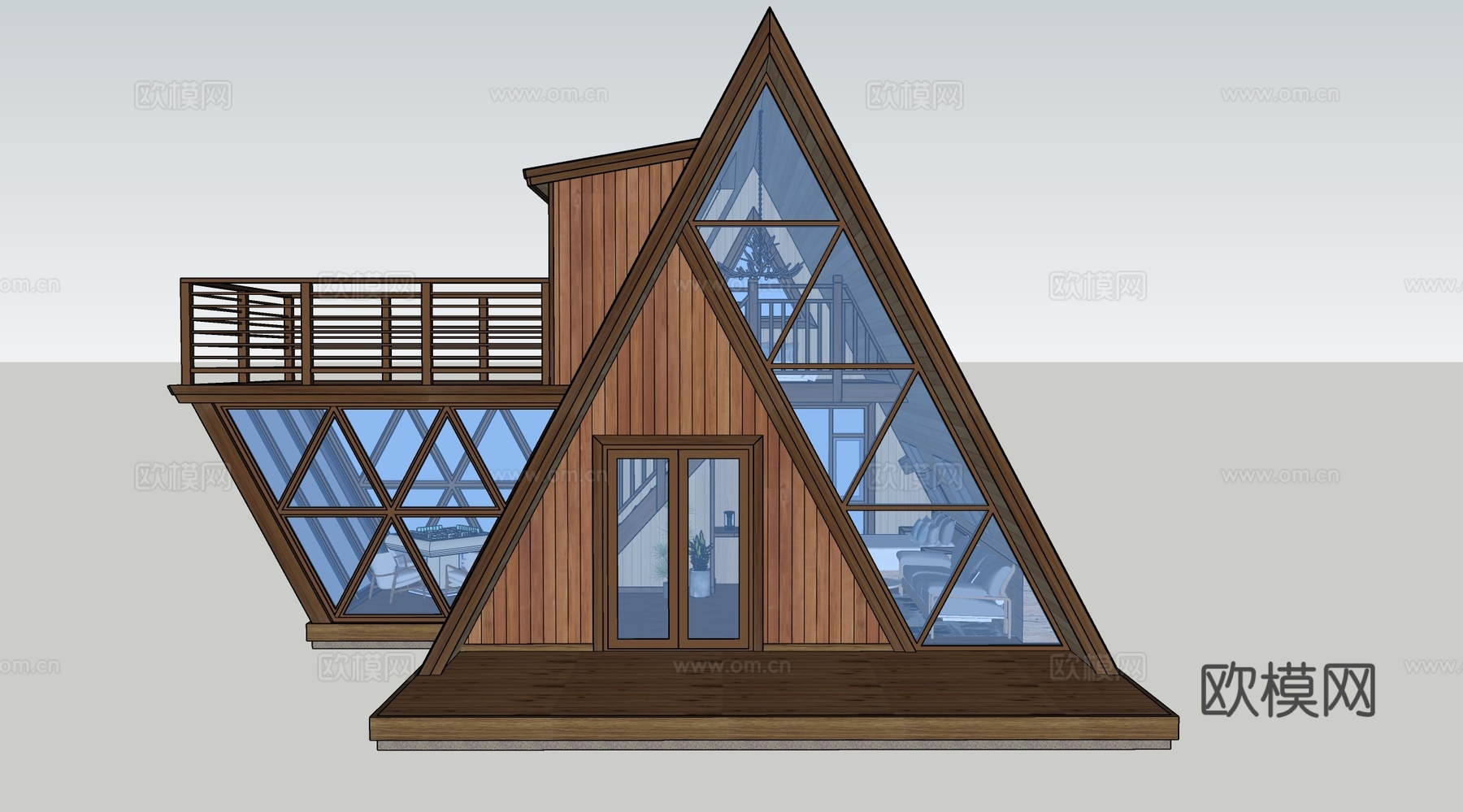 现代简约木屋建筑 亲子阁楼房 木屋酒店民宿建筑su模型