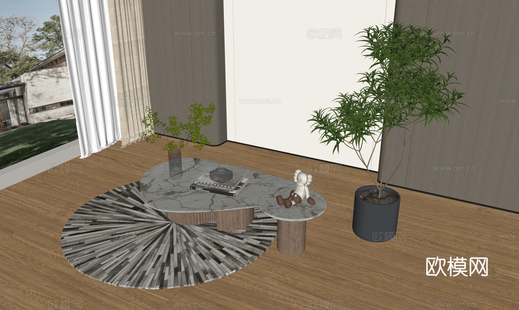 现代茶几组合su模型