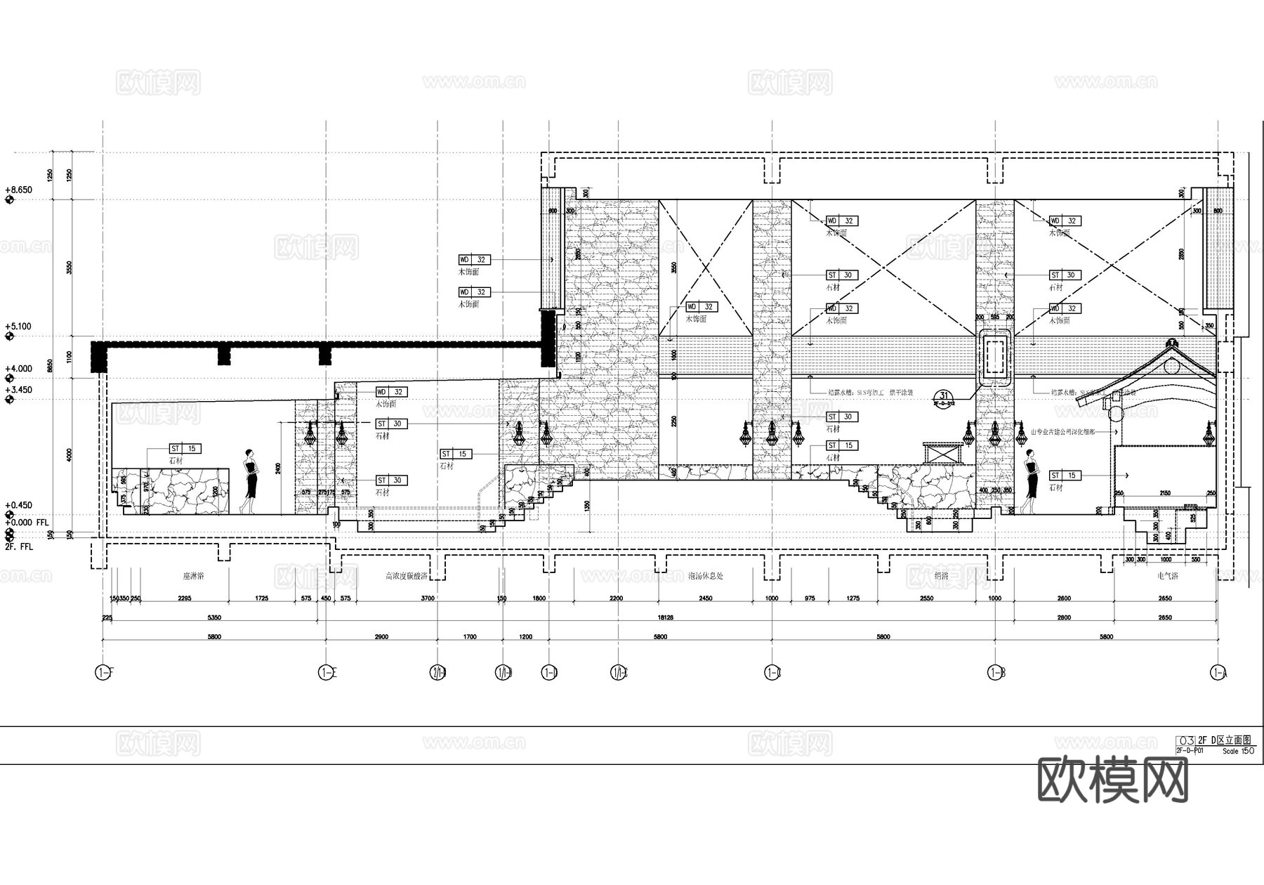 女子温泉洗浴中心施工详图   女子温泉大浴场  休闲娱乐会所cad施工图下载（渲染图4）