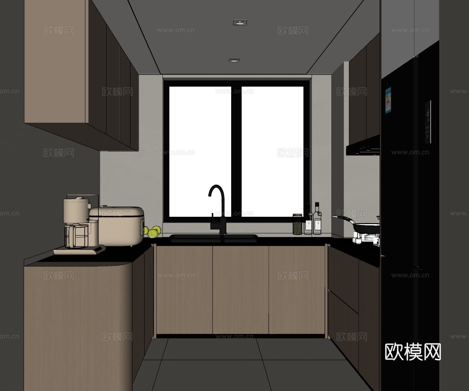 意式U型厨房su模型