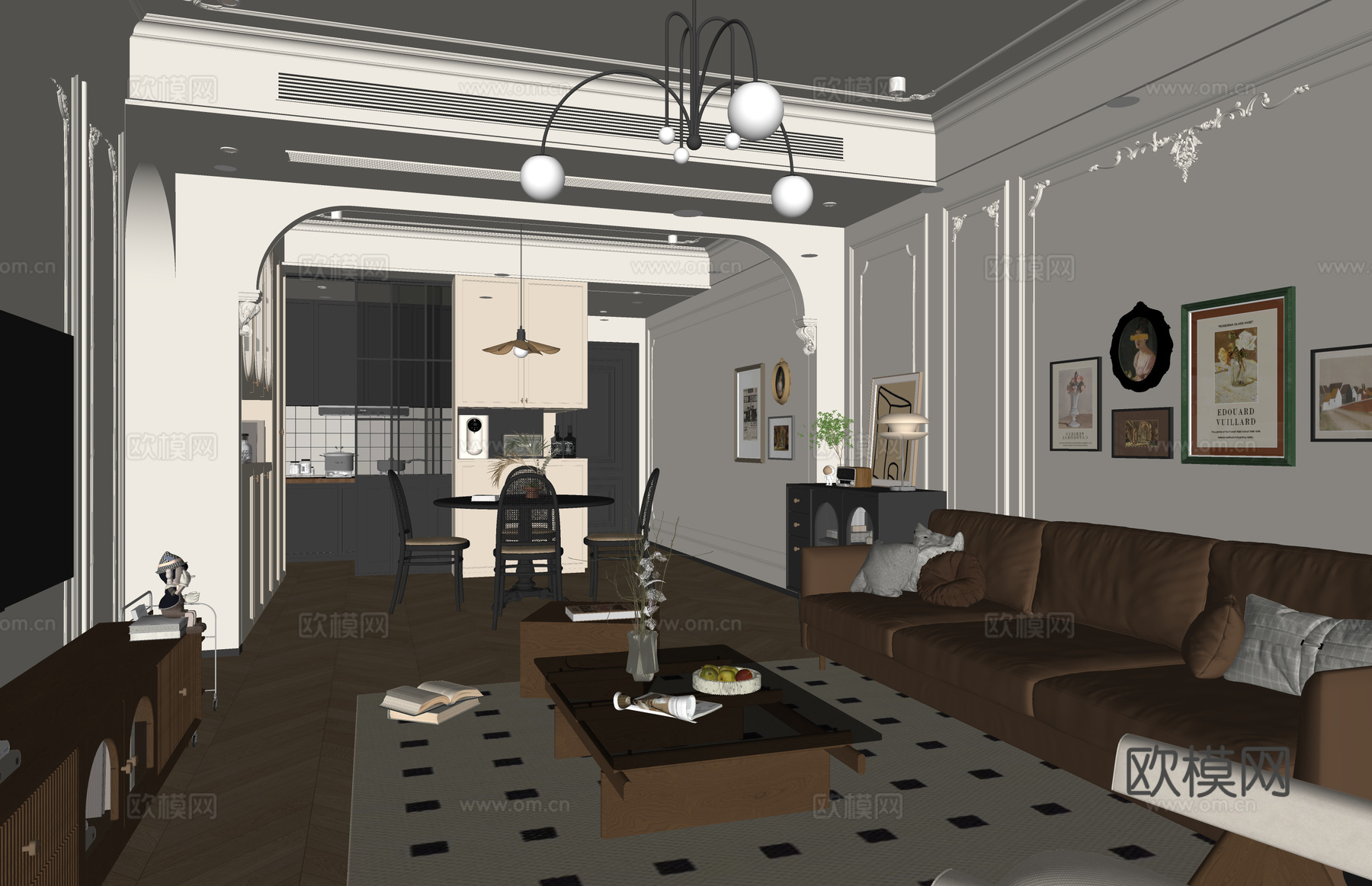 家装  客厅 软装su模型