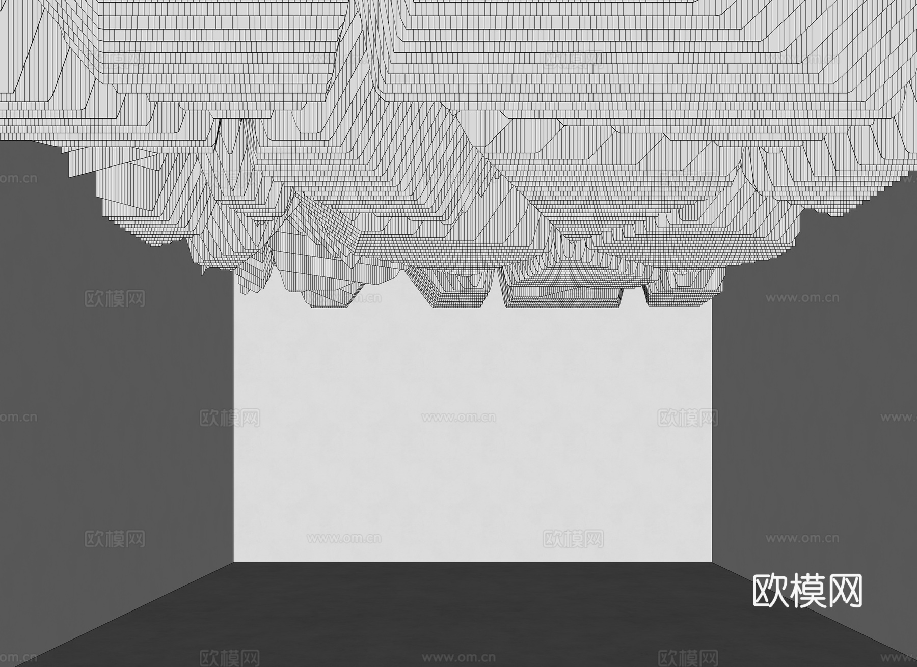 现代异形吊顶 艺术展厅 艺术展厅吊顶 格栅吊顶 曲面天花吊顶su模型