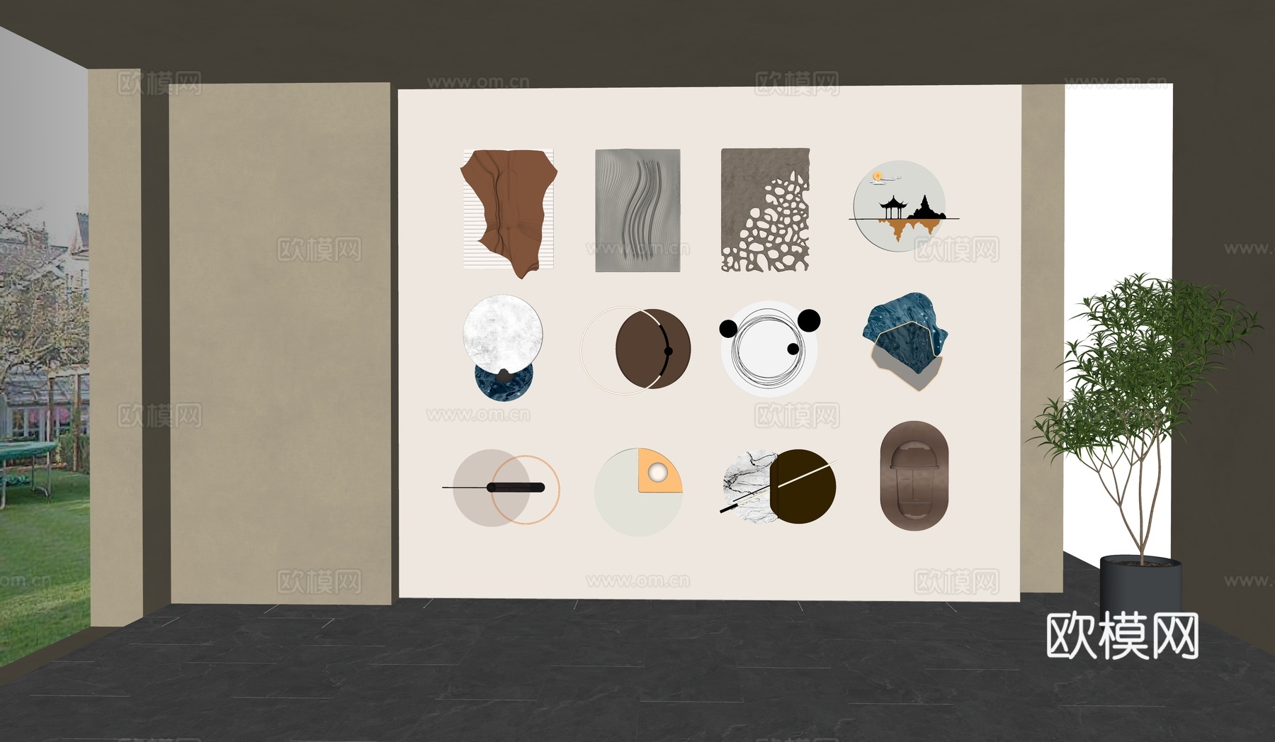 现代挂件_现代墙饰_艺术墙饰_立体挂画_圆形墙饰su模型