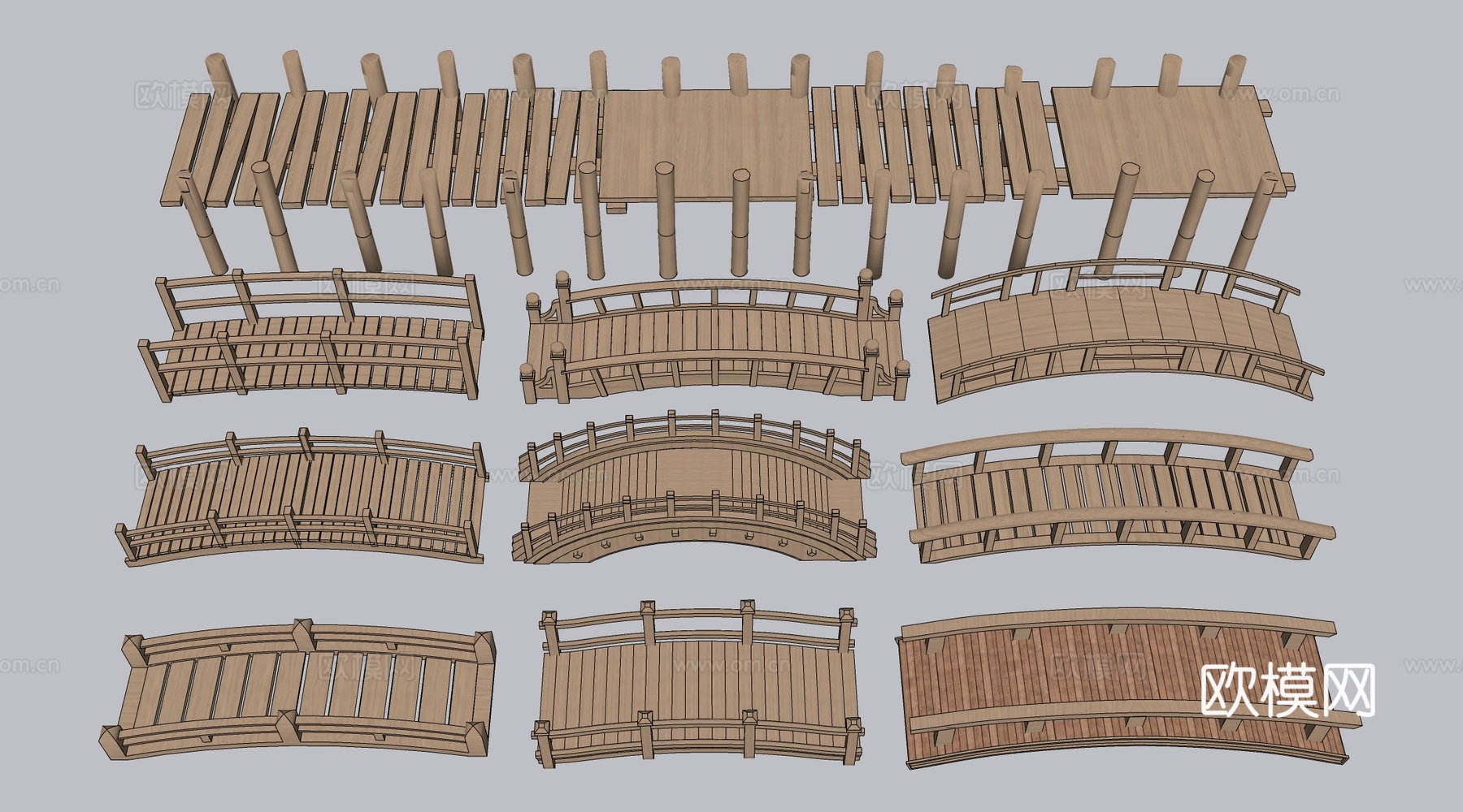 现代景观小桥 景观桥 木拱桥 公园桥su模型