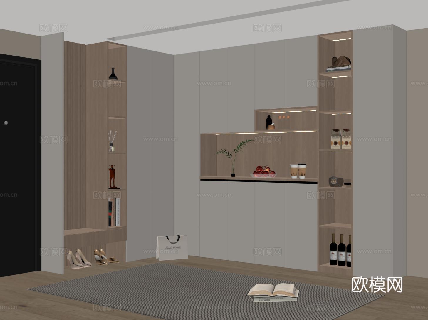 现代鞋柜酒柜一体 鞋柜 酒柜su模型