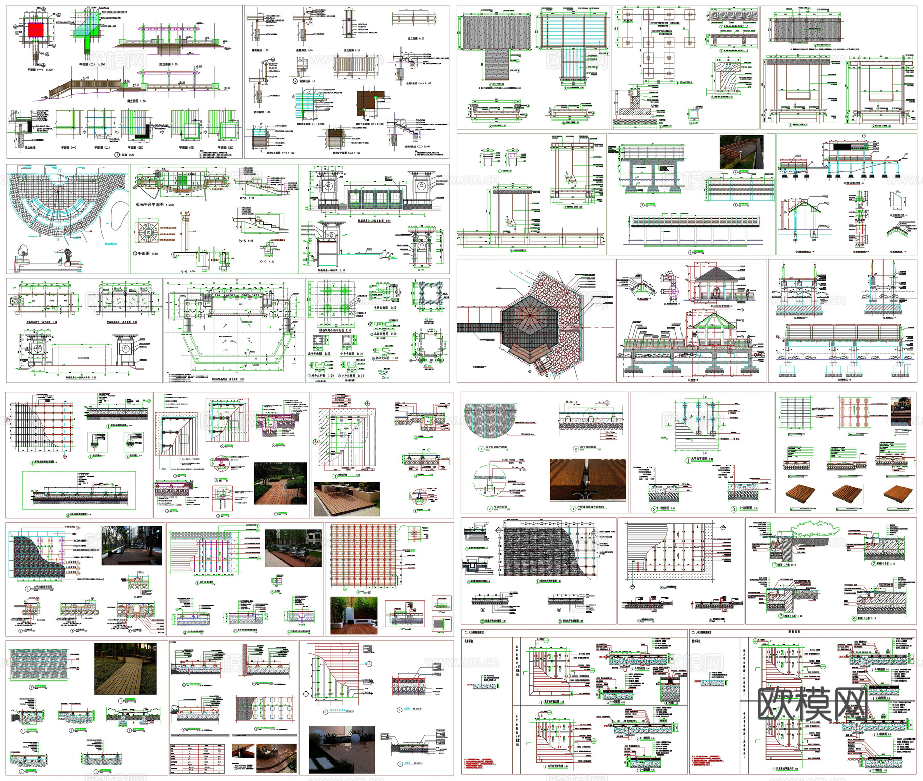 观景平台铺装庭院木栈道户外木平台防腐木铺装详图节点CAD素材cad施工图