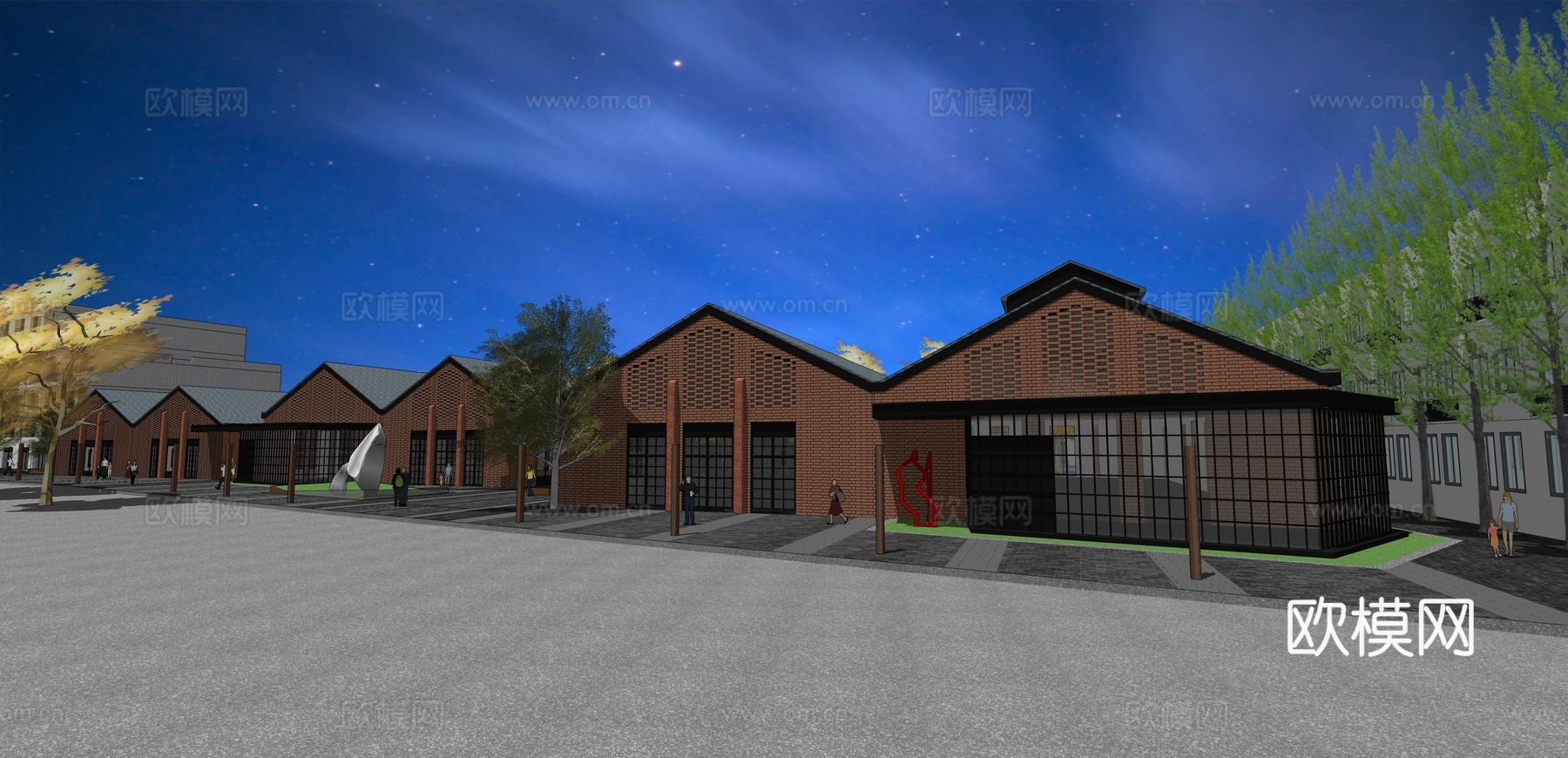 网红打卡工业建筑旧改工厂商业街su模型