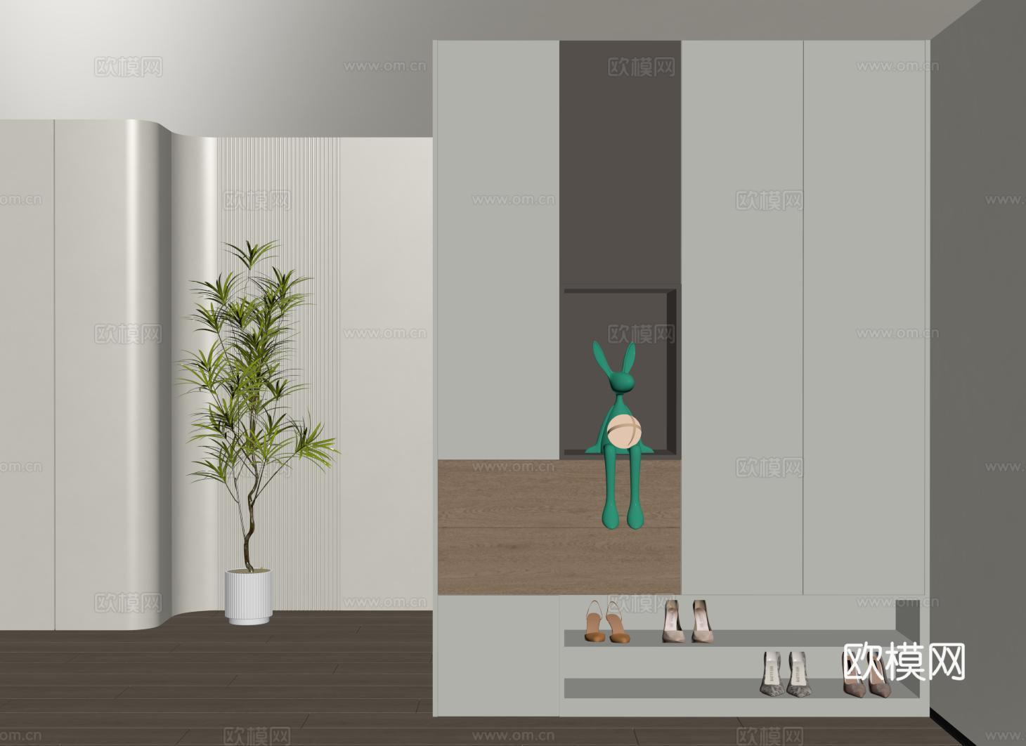 现代入户玄关鞋柜 隔断柜 玄关柜su模型