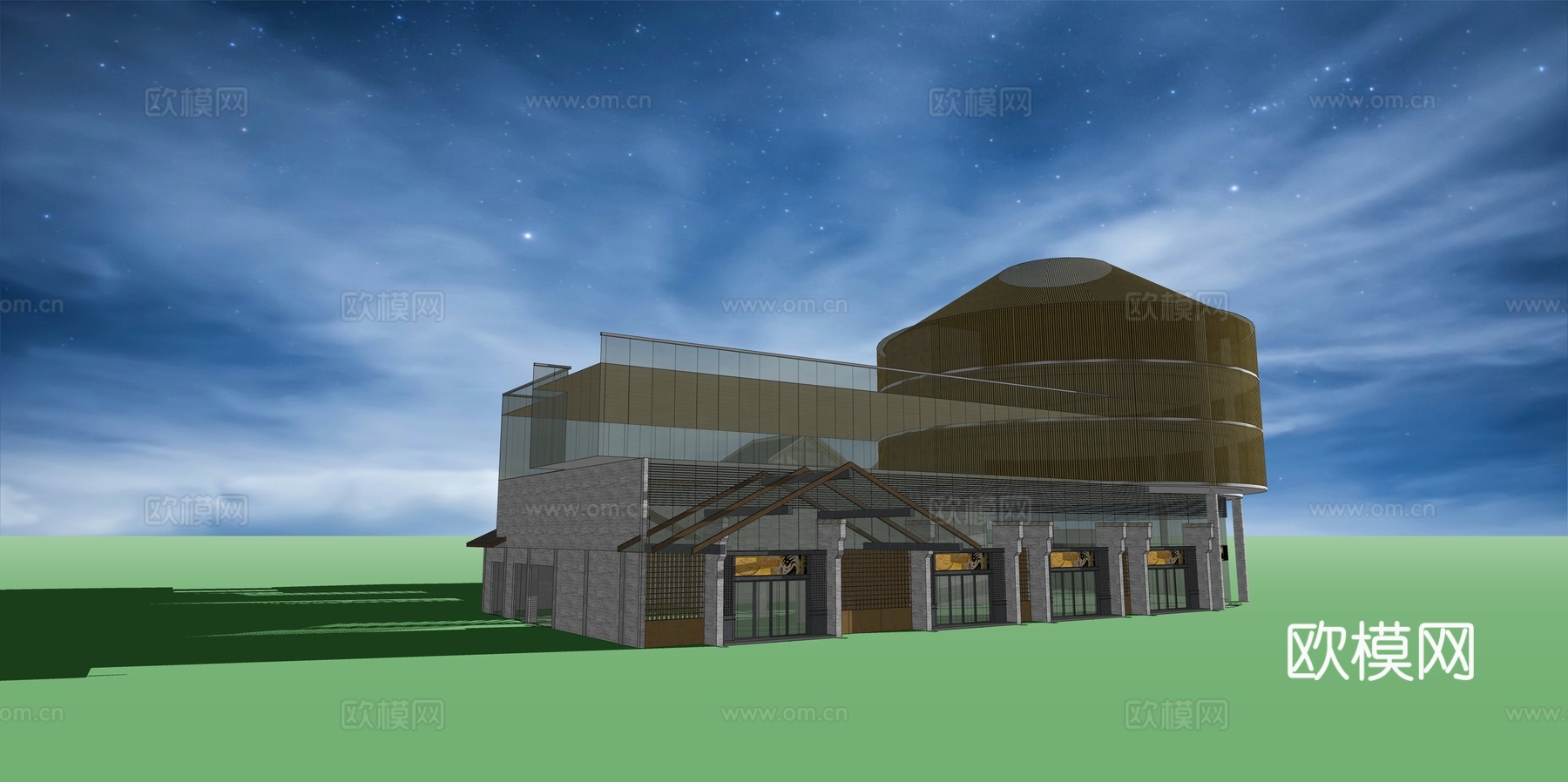 网红打卡工业建筑旧改工厂商业街su模型