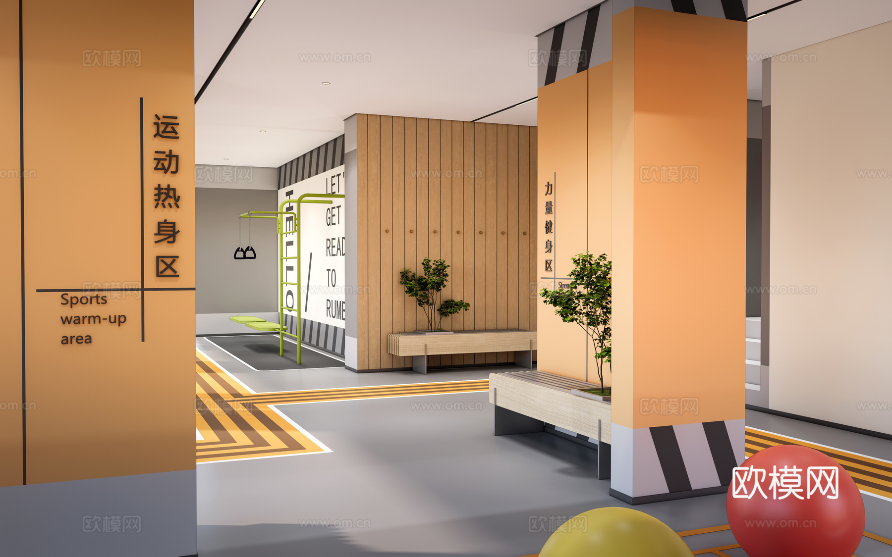 现代小区架空层 架空层健身区 小区休闲区su模型