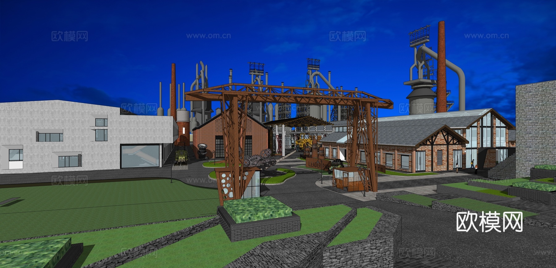 网红打卡工业建筑旧改工厂商业街su模型