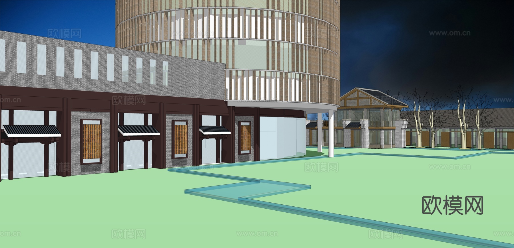 网红打卡工业建筑旧改工厂商业街su模型