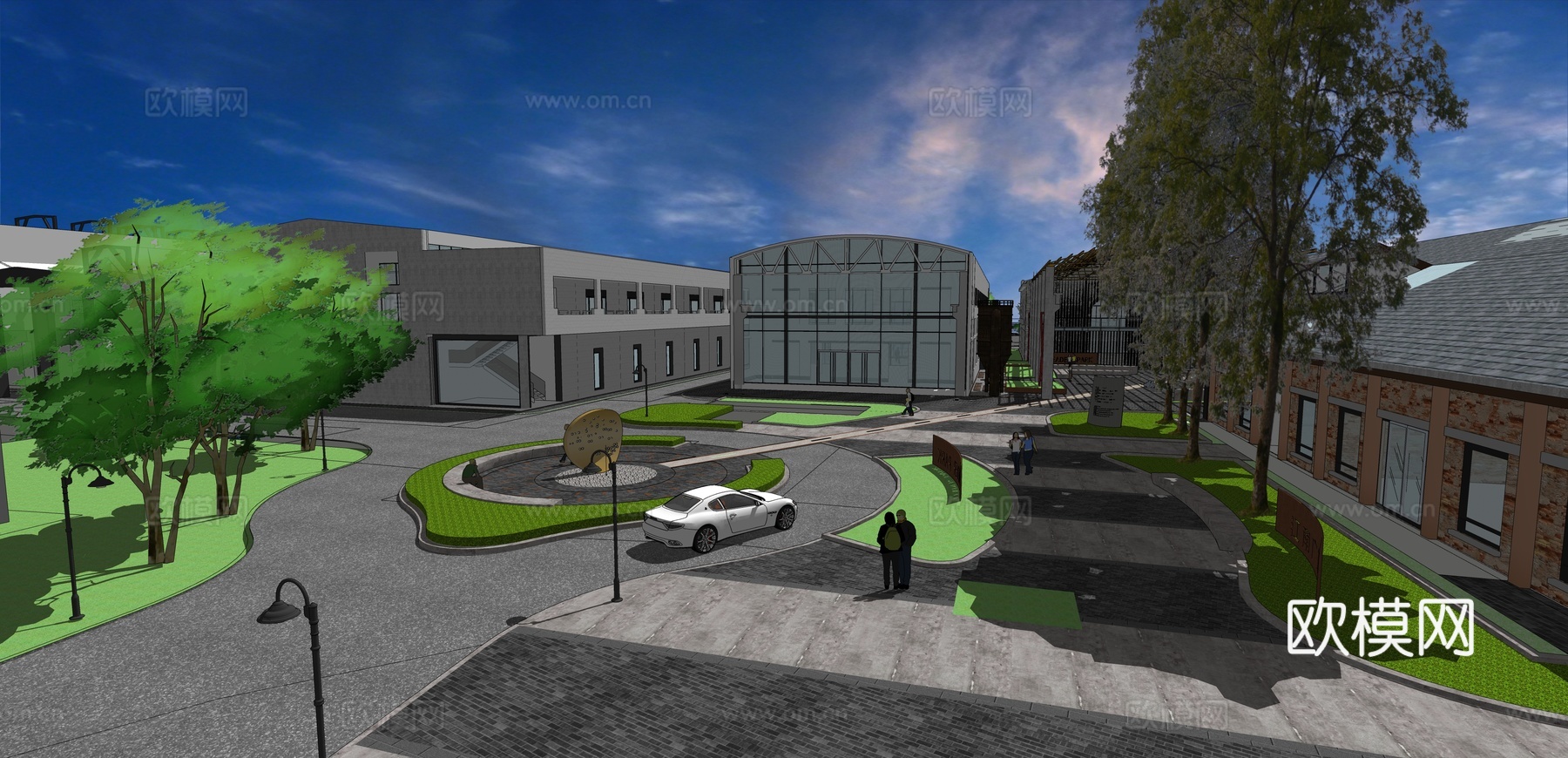 网红打卡工业建筑旧改工厂商业街su模型