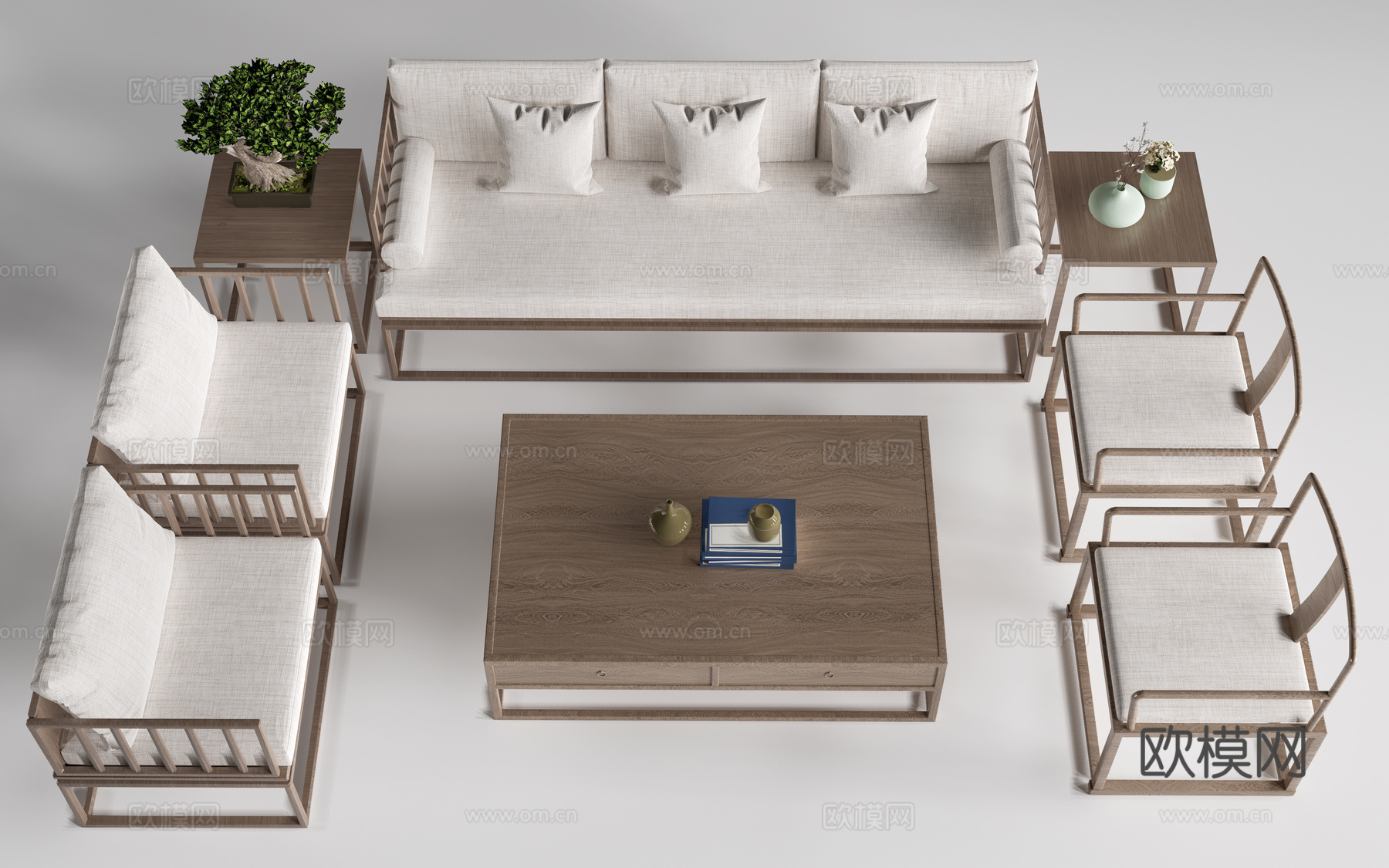 新中式家具 新中式沙发 沙发茶几组合su模型