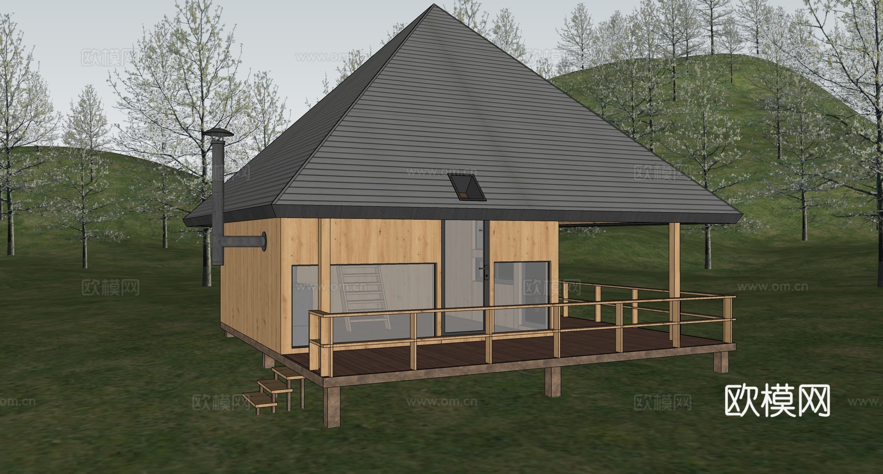 现代木屋民宿建筑 现代木屋 树屋 金字塔木屋su模型