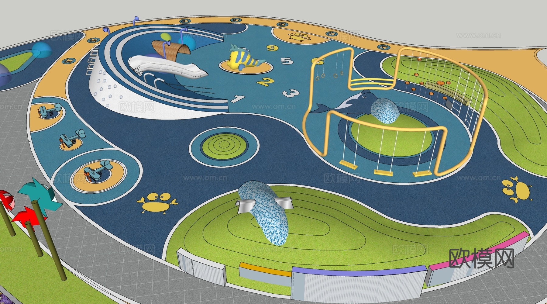现代儿童游乐场 儿童游乐器材 儿童滑梯su模型
