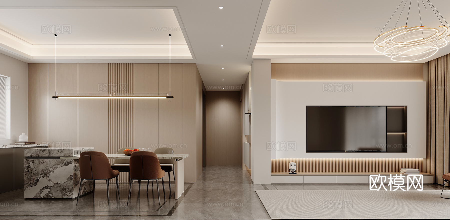现代客餐厅3d模型下载（渲染图4）