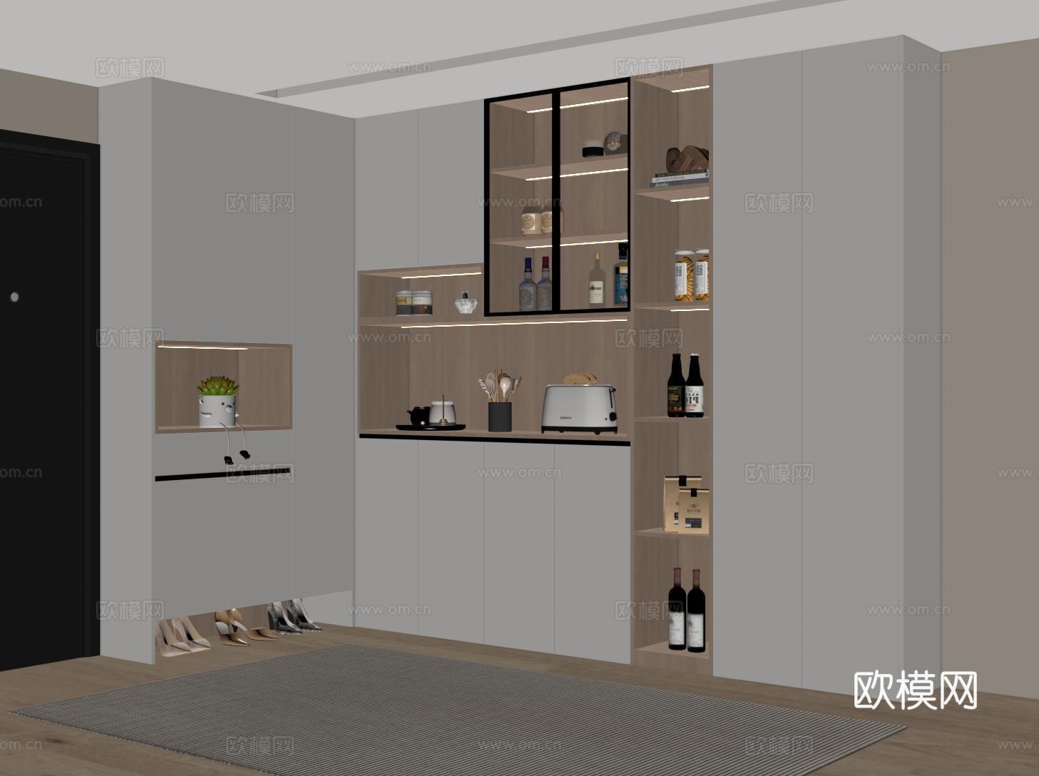 现代酒柜鞋柜一体 鞋柜 酒柜su模型