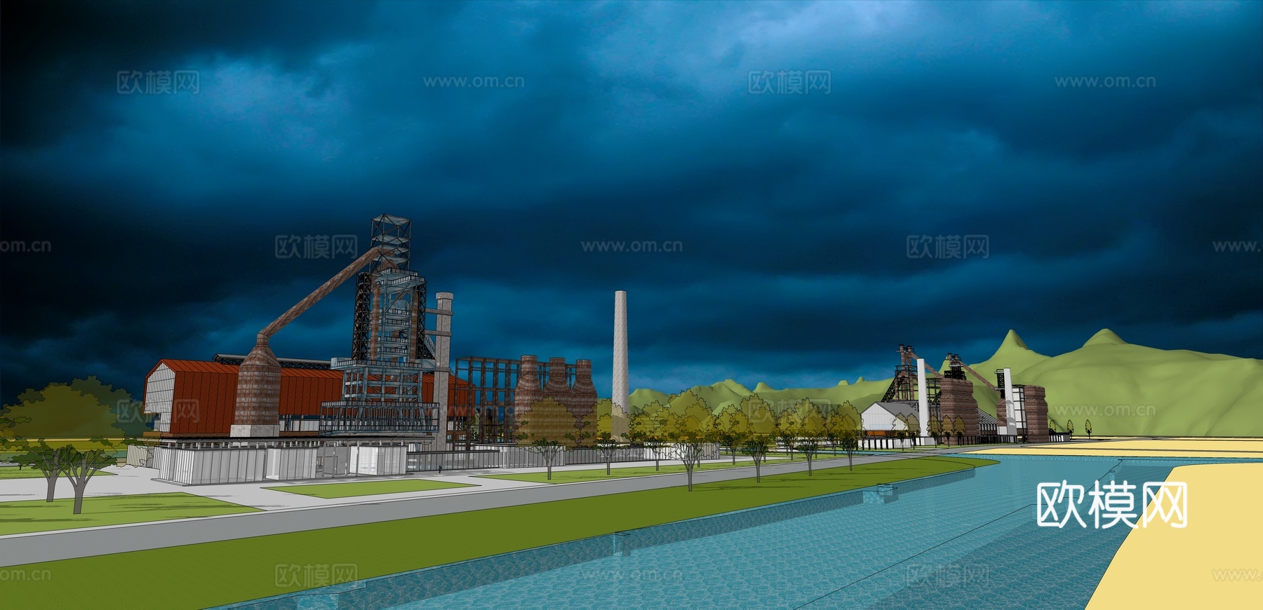 网红打卡工业建筑旧改工厂商业街su模型