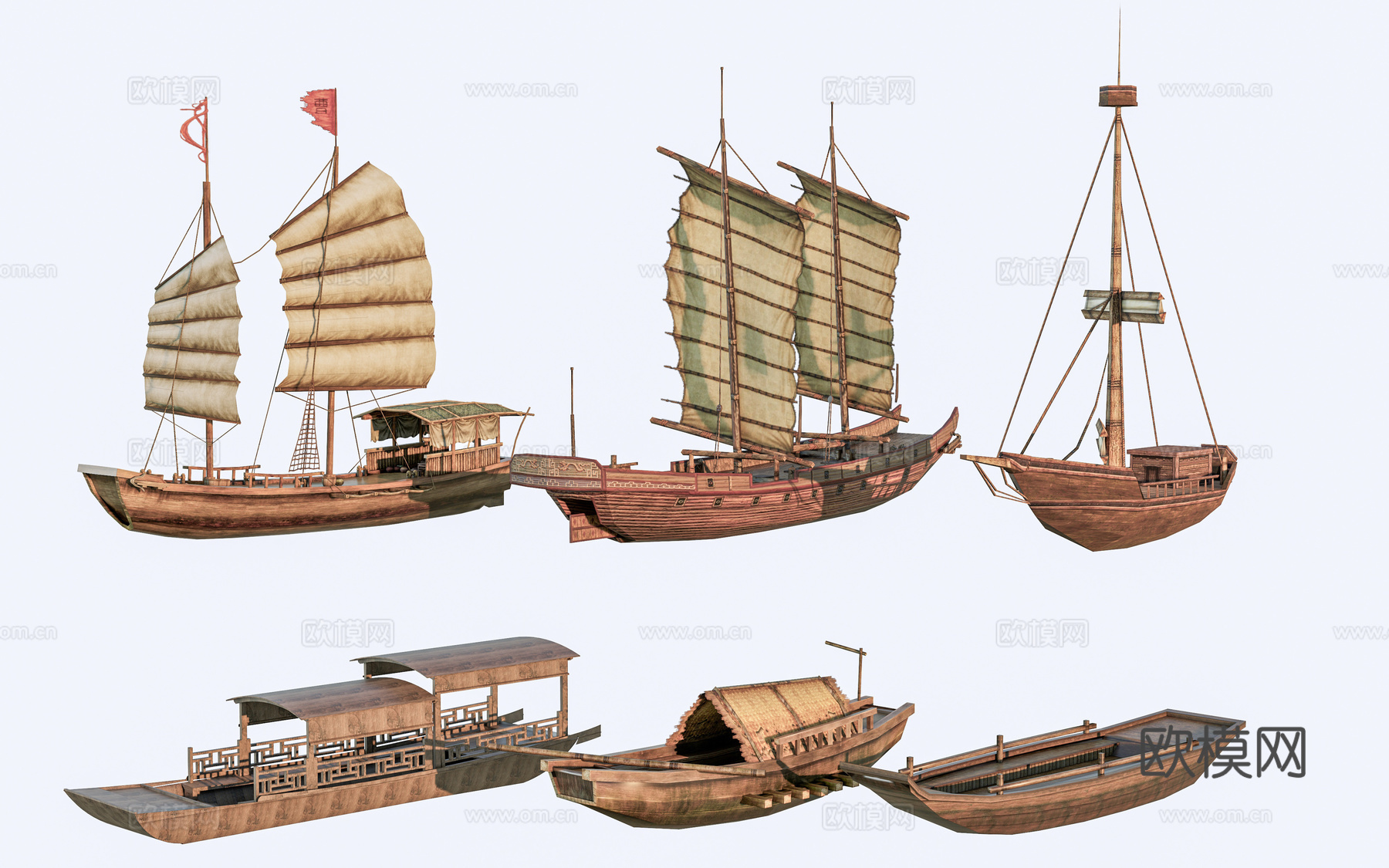 现代乌篷船 木船 渔船 帆船su模型