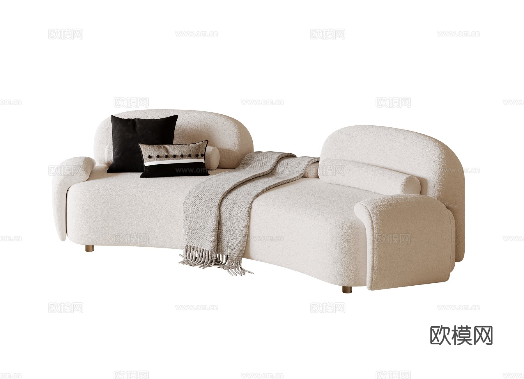 奶油风弧形沙发su模型
