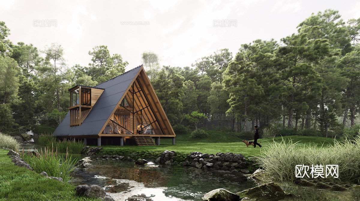 现代极简木屋 木屋 小屋 森林小屋 建筑构建su模型