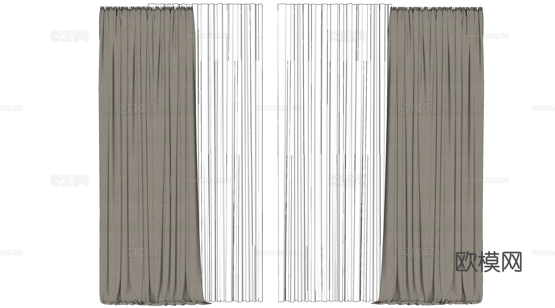 现代布艺窗帘 纱帘su模型