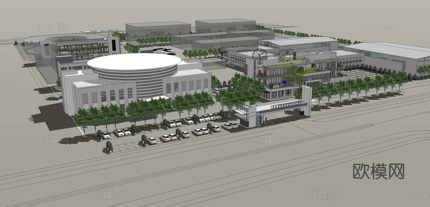 网红打卡工业建筑旧改工厂商业街su模型