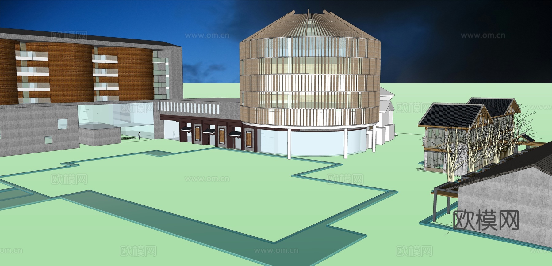 网红打卡工业建筑旧改工厂商业街su模型