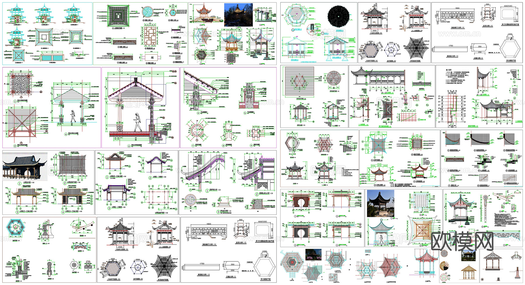 亭廊仿古亭景观亭凉亭茅草亭观景阁工艺详图节点CAD素材图库cad施工图