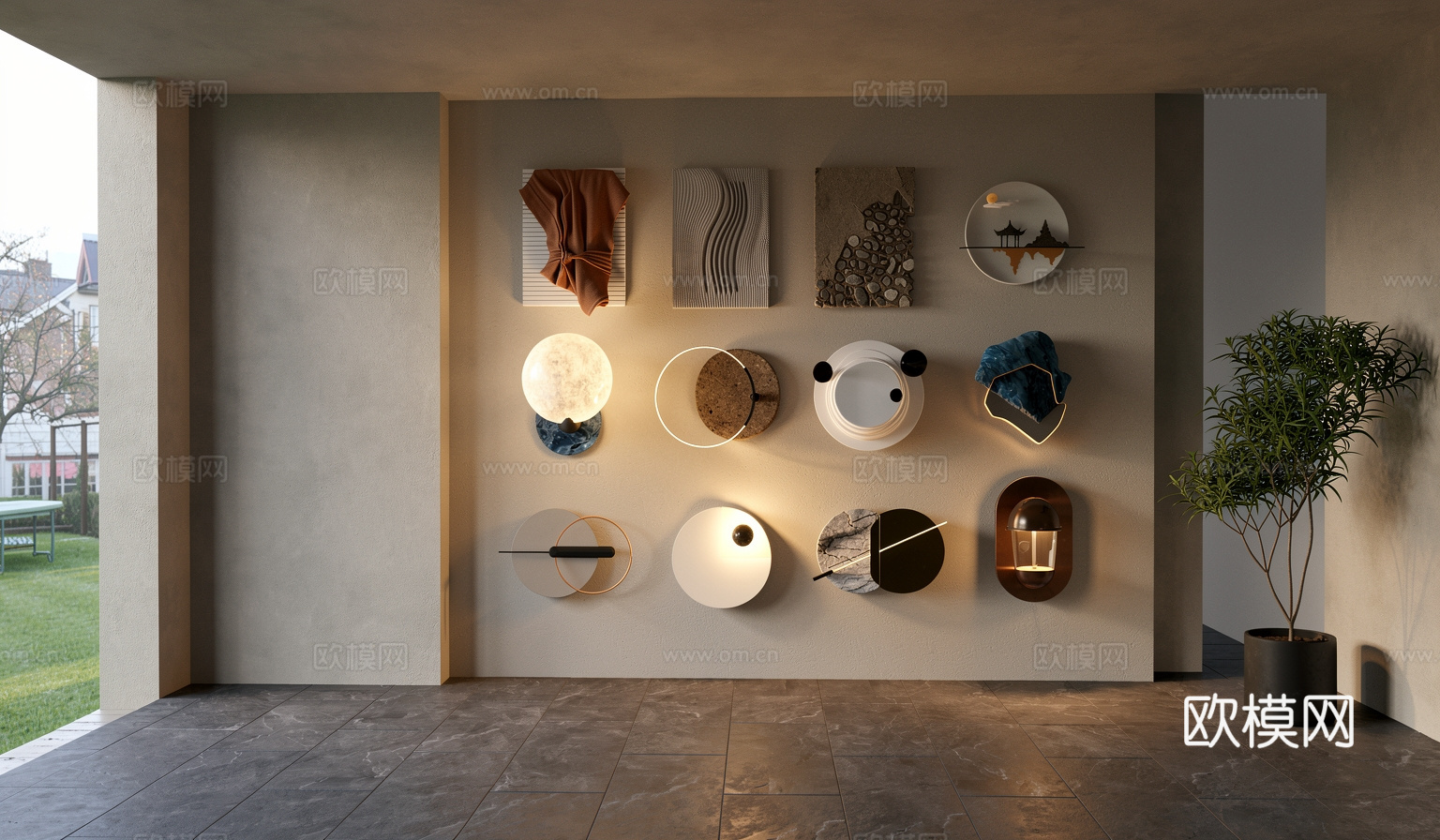 现代挂件_现代墙饰_艺术墙饰_立体挂画_圆形墙饰su模型