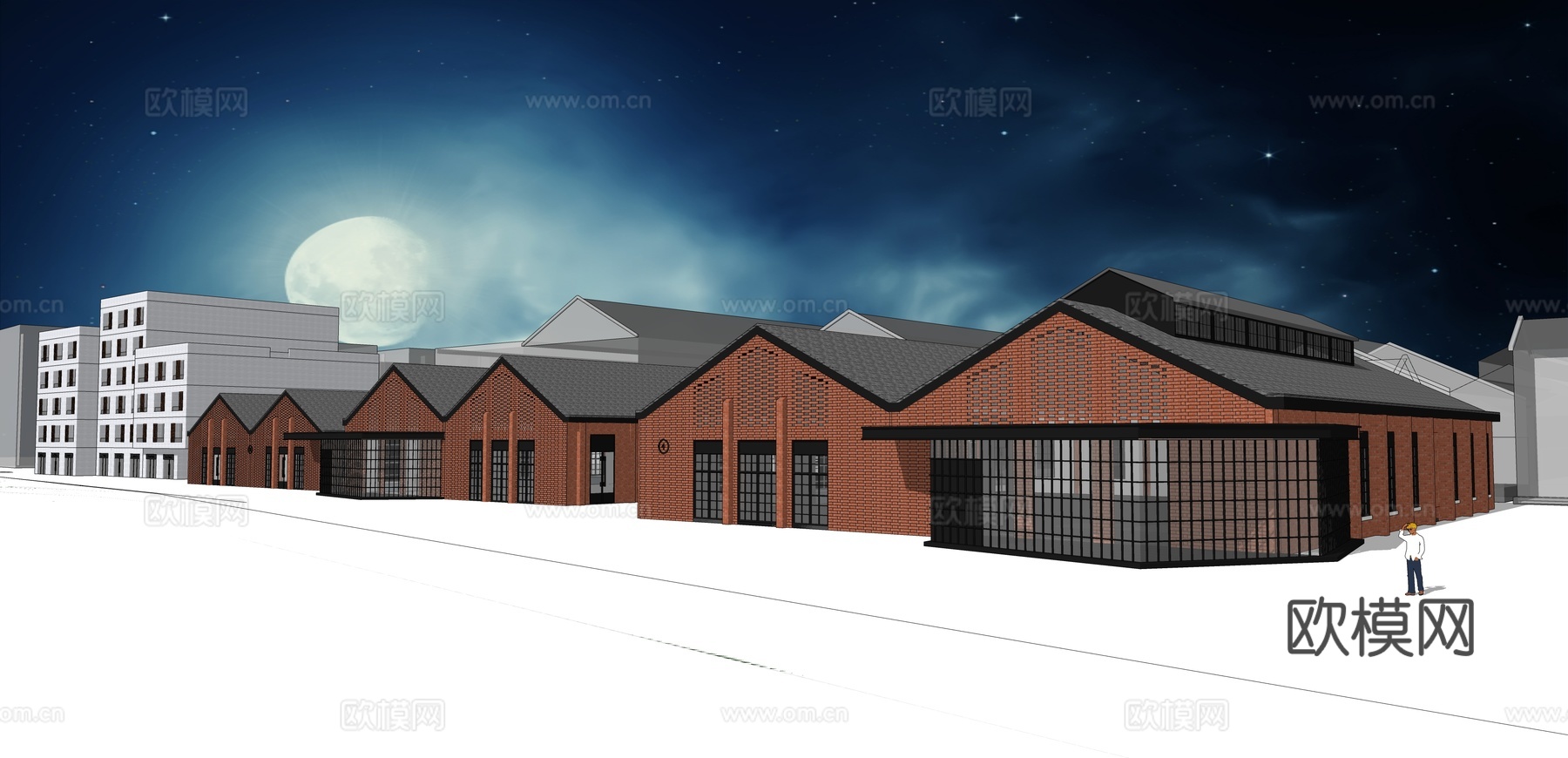 网红打卡工业建筑旧改工厂商业街su模型