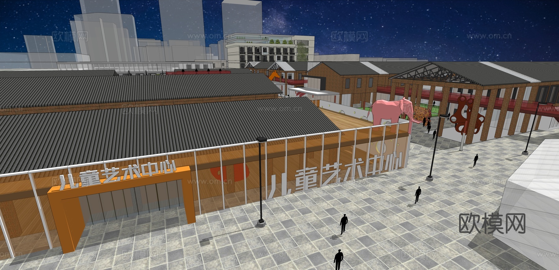 网红打卡工业建筑旧改工厂商业街su模型