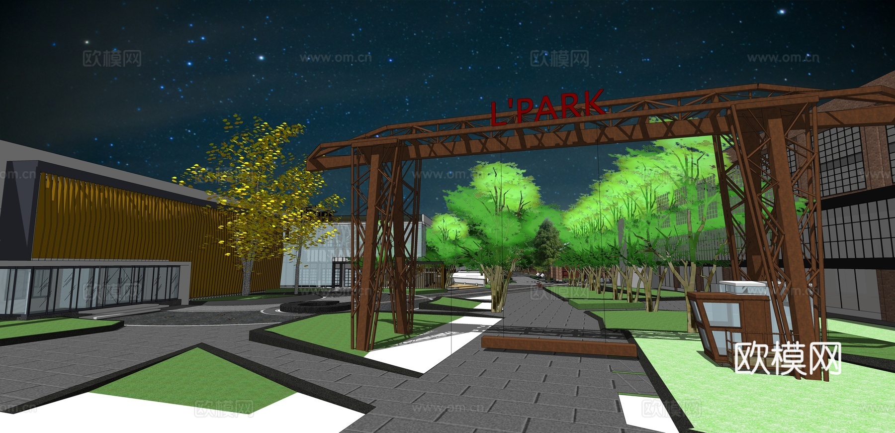 网红打卡工业建筑旧改工厂商业街su模型