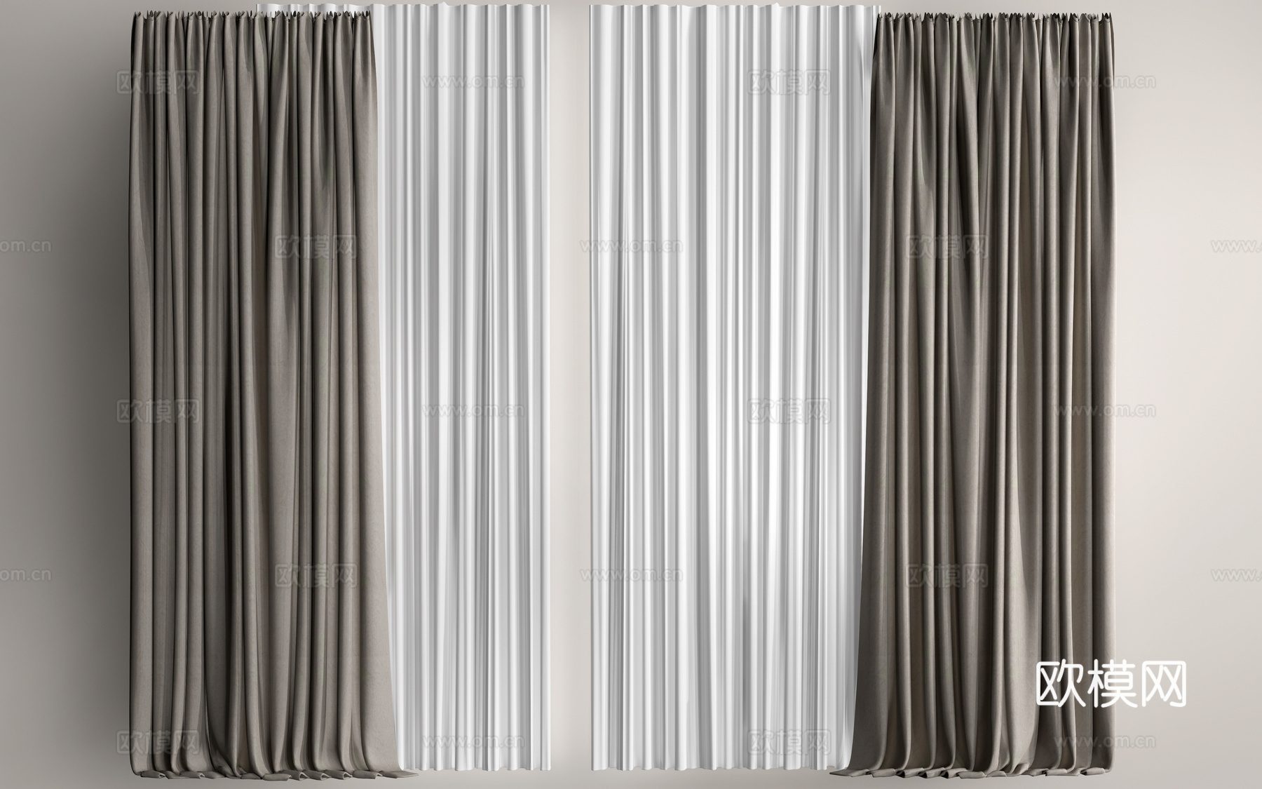 现代布艺窗帘 纱帘su模型