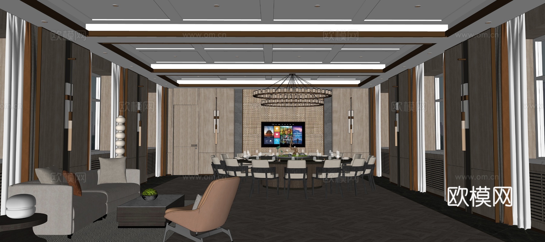 现代轻奢包厢su模型