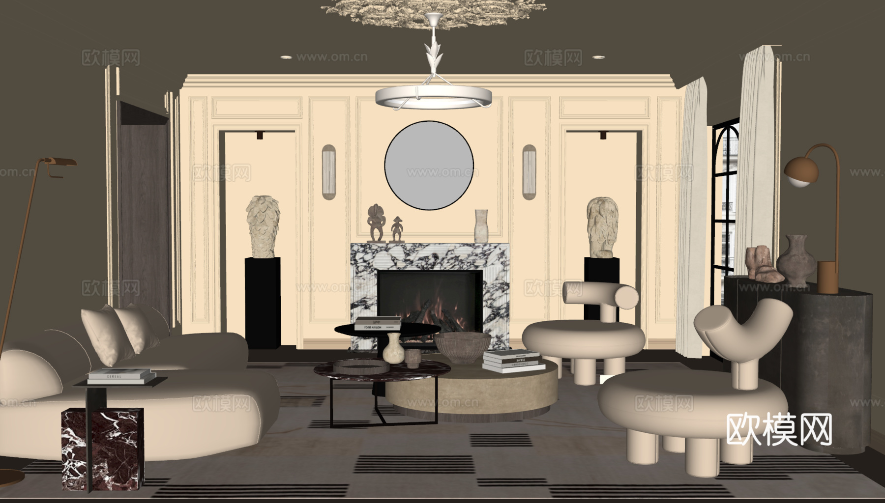 法式奶油风客厅su模型